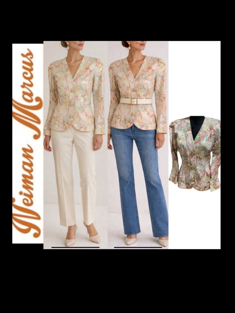 Vintage 1980s Neiman Marcus‎ Sequin Floral Evening Jacket - Made in USA size 8
